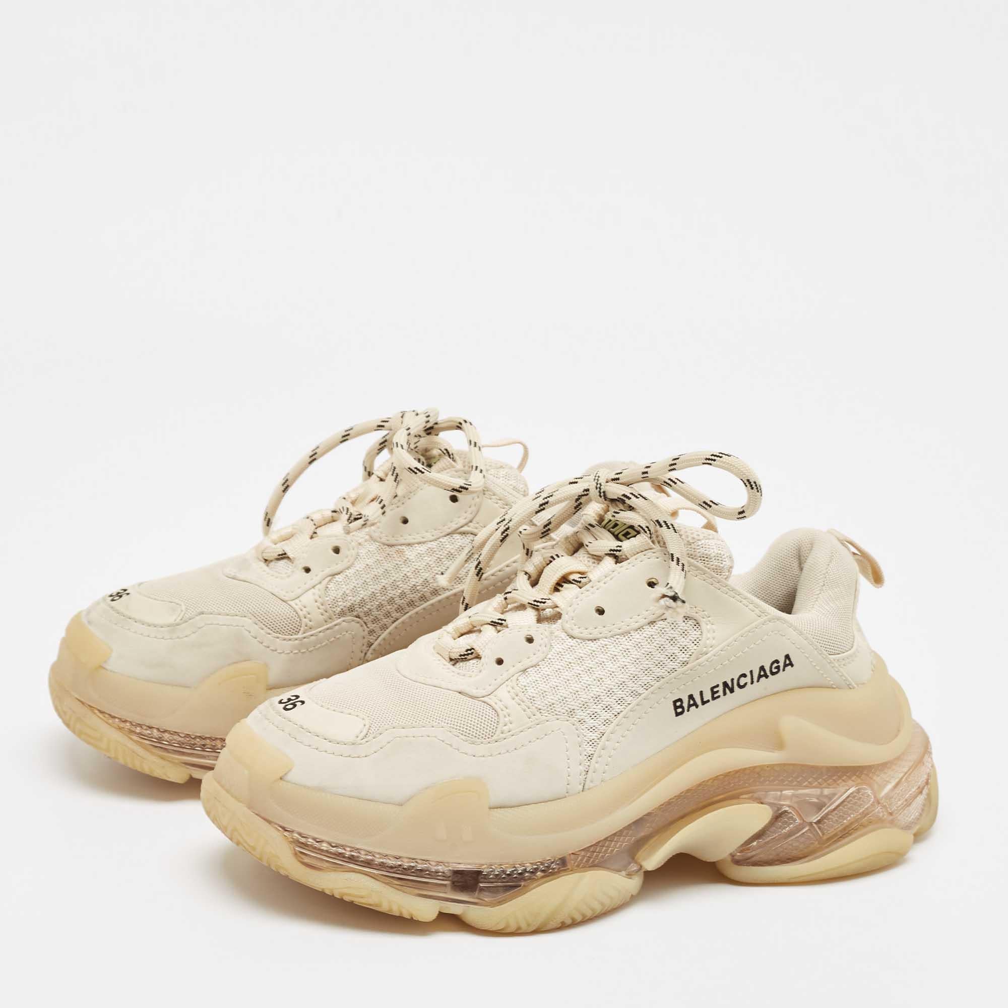 With durable construction  these Balenciaga sneakers will lend you a stylish modern look. The rubber soles of this pair will provide you with optimum grip while walking. Made from mesh  and faux leather  these shoes get a luxe update with a brand
