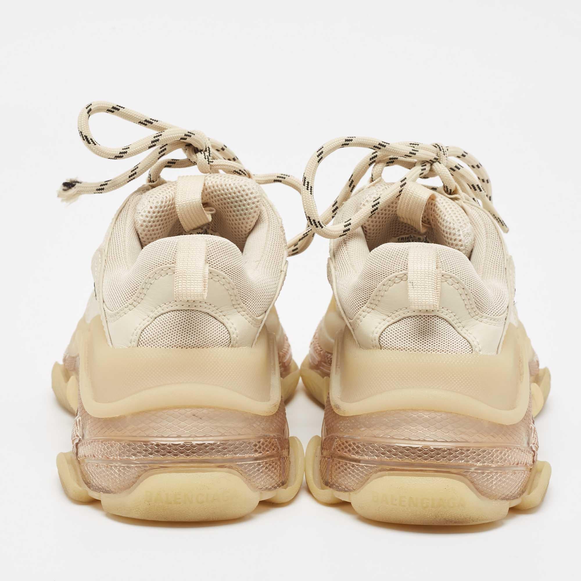Balenciaga Beige Mesh and Faux Leather Triple S Sneakers Size 36 For Sale 2