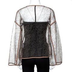 Balenciaga Beige Sheer Lace Open Front Jacket M