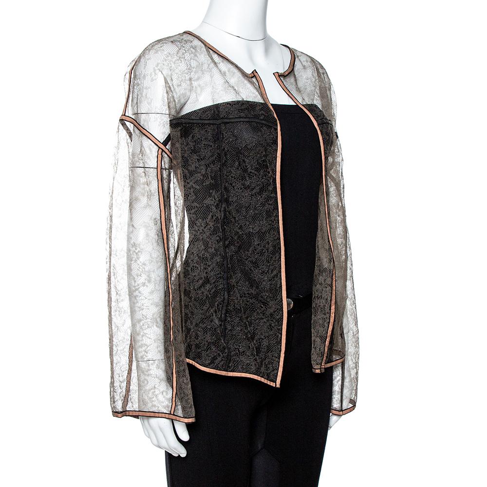 Balenciaga Beige Sheer Lace Open Front Jacket M In Good Condition For Sale In Dubai, Al Qouz 2
