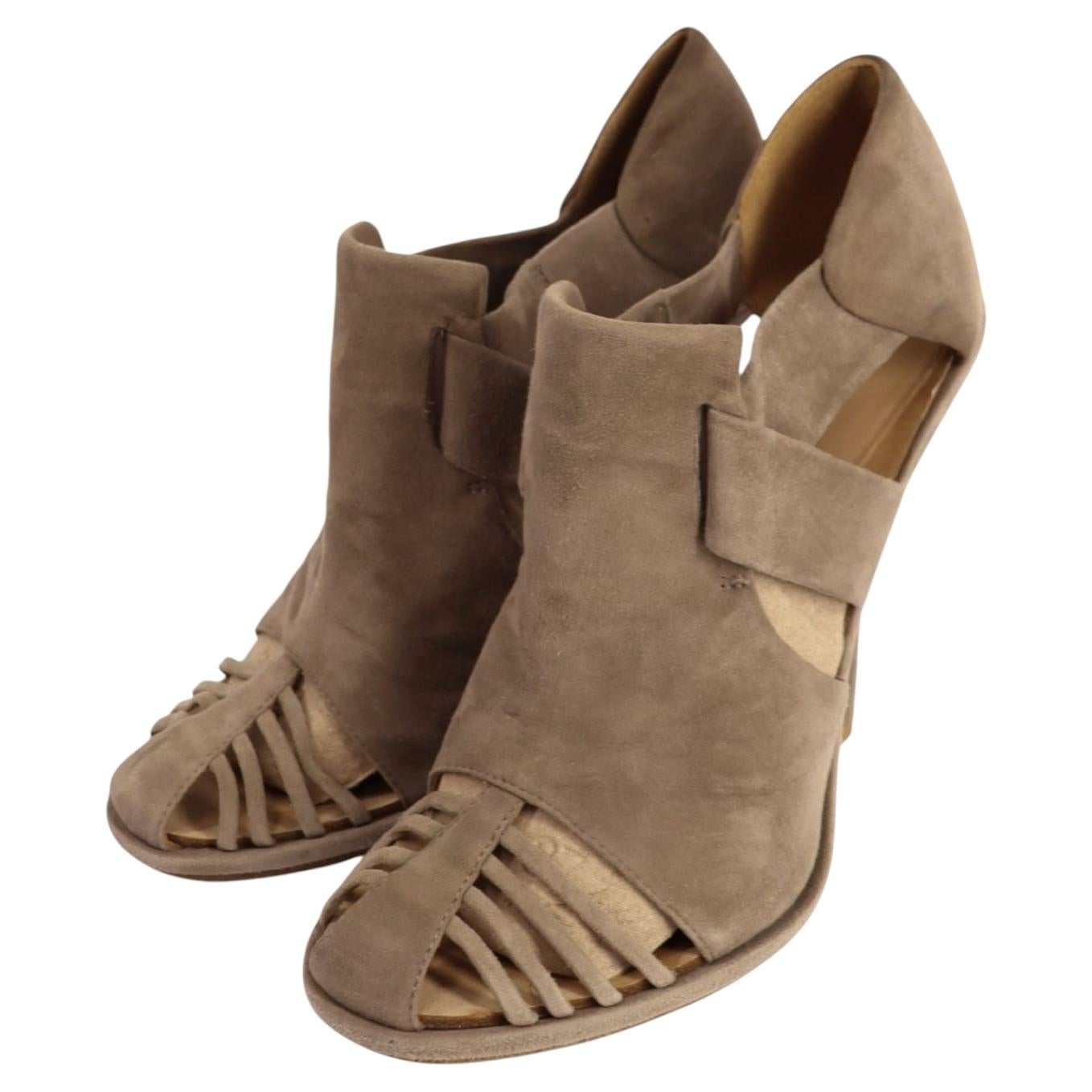 Balenciaga Beige Suede Cut-Out Sandal Heels - EU 40