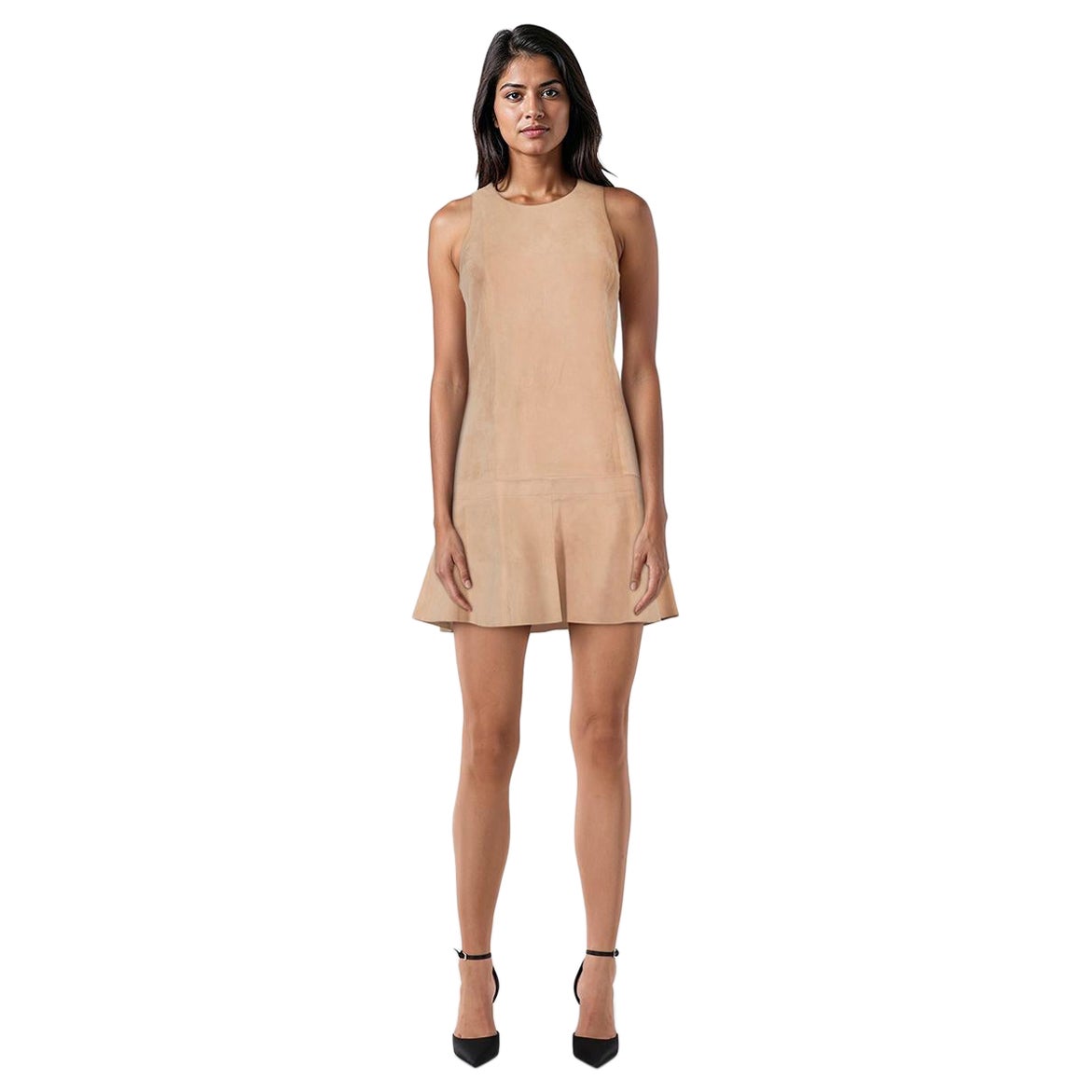 Balenciaga Beige Wildleder knielanges Kleid Größe XS im Angebot