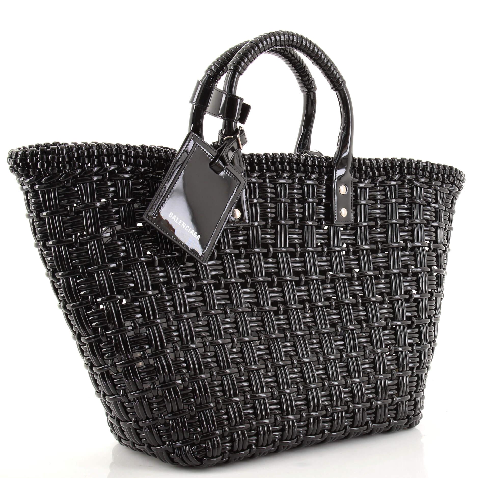 Black Balenciaga Bistro Panier Bag Woven Faux Leather Small