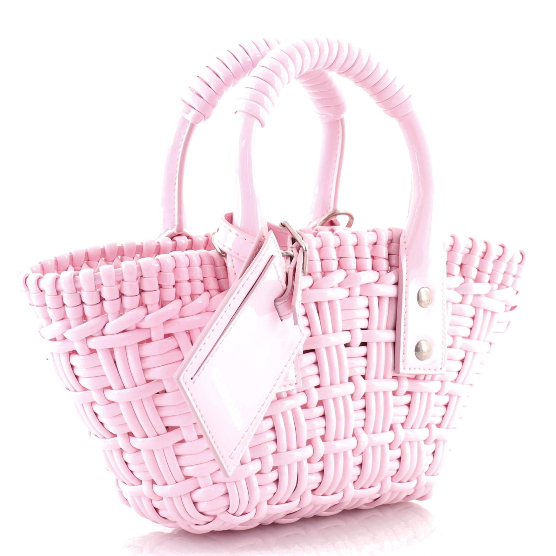 Pink Balenciaga Bistro Panier Bag Woven Faux Leather XXS