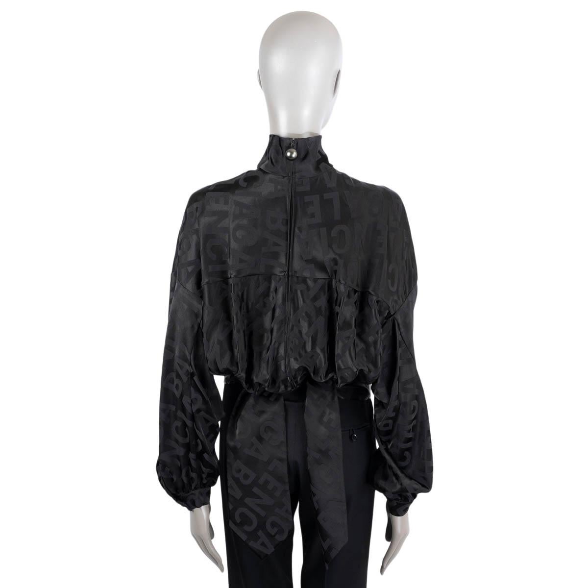 Women's BALENCIAGA black 2020 UPSIDE DOWN HIGH NECK LOGO SATIN Blouse Shirt 36 XS For Sale