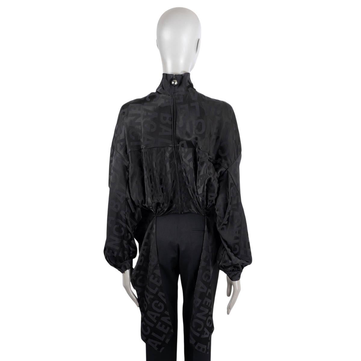 BALENCIAGA black 2020 UPSIDE DOWN HIGH NECK LOGO SATIN Blouse Shirt 36 XS For Sale 1