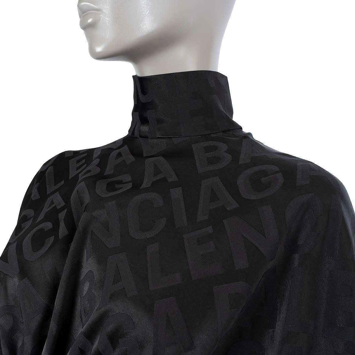 BALENCIAGA black 2020 UPSIDE DOWN HIGH NECK LOGO SATIN Blouse Shirt 36 XS For Sale 2