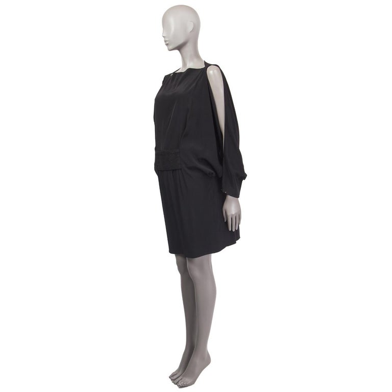 BALENCIAGA black acetate COLD SHOULDER BATWING Cocktail Dress 38 S For