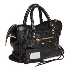 BALENCIAGA Black Aged Lambskin Small City Bag