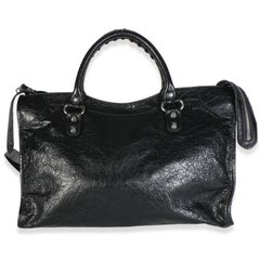 Balenciaga Black Agneau Arena Silver Hardware Medium Le City Bag
