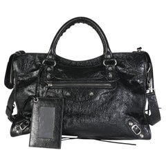 Balenciaga Black Agneau Arena Silver Hardware Medium Le City Bag