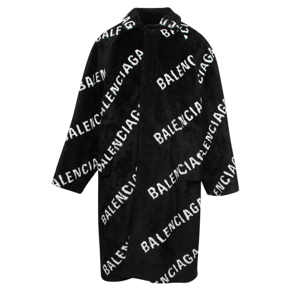 Balenciaga Black All Over Logo Faux Fur Oversized Coat S