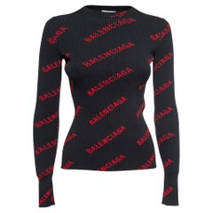 Balenciaga Black All-Over Logo Knit Pullover XS