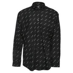 Balenciaga Black All-Over Logo Print Cotton Button Down Full Sleeve Shirt M