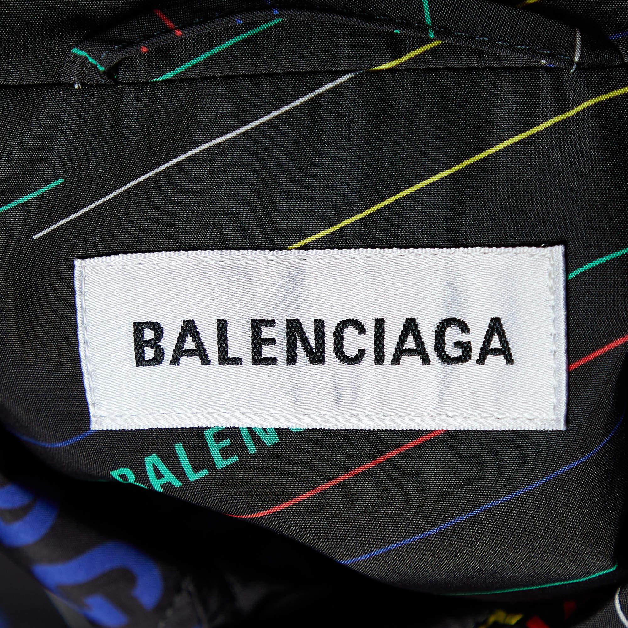 Women's Balenciaga Black All Over Logo Print Technical Oversized Coat S For Sale
