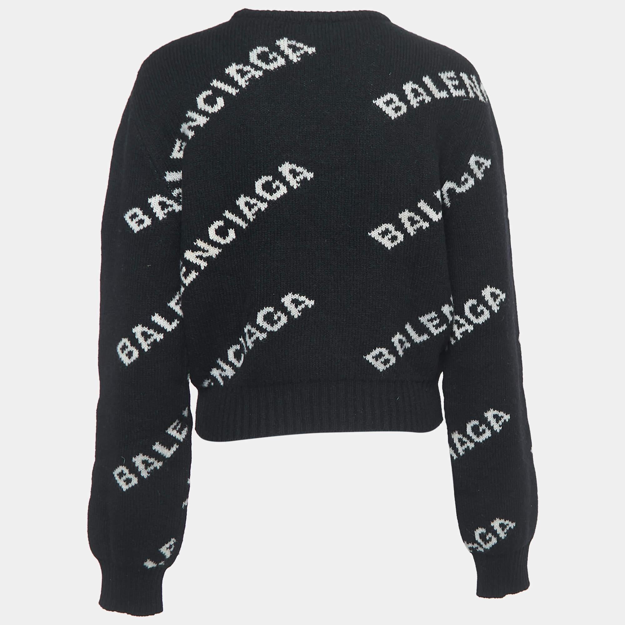 Balenciaga Black All-Over Logo Wool-Blend Jumper S 2