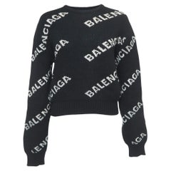 Balenciaga Schwarzer All-Over-Logo-Pullover aus Wollmischung S