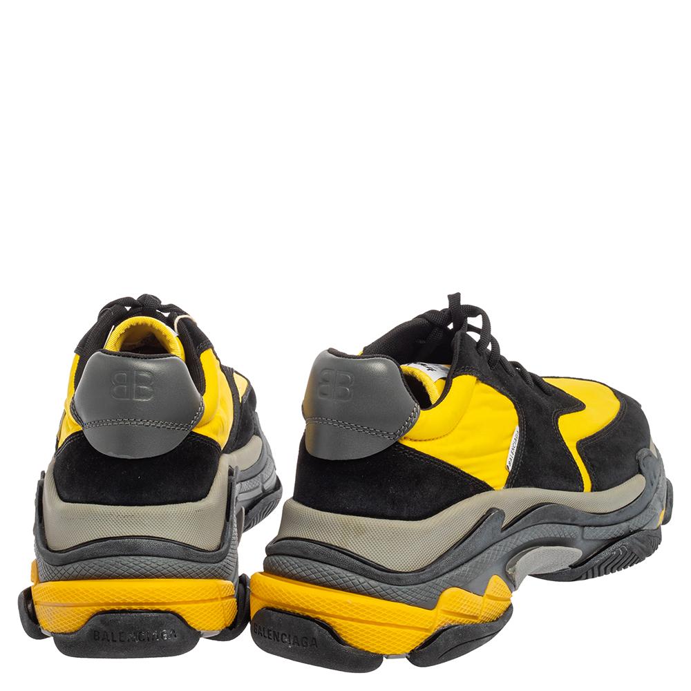 Balenciaga Black And Yellow Suede And Fabric Triple S Platform Sneakers Size 45 In Excellent Condition In Dubai, Al Qouz 2