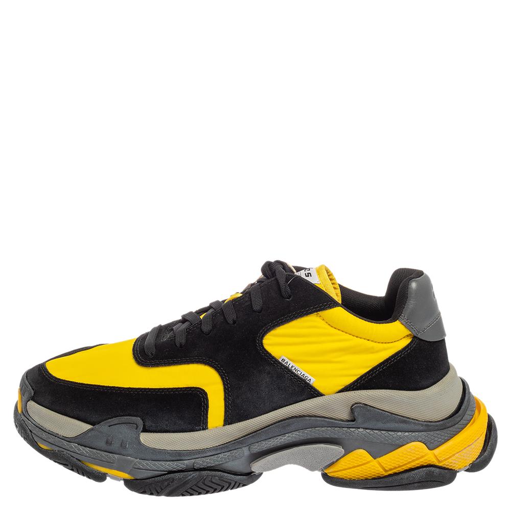 Balenciaga Black And Yellow Suede And Fabric Triple S Platform Sneakers Size 45 1