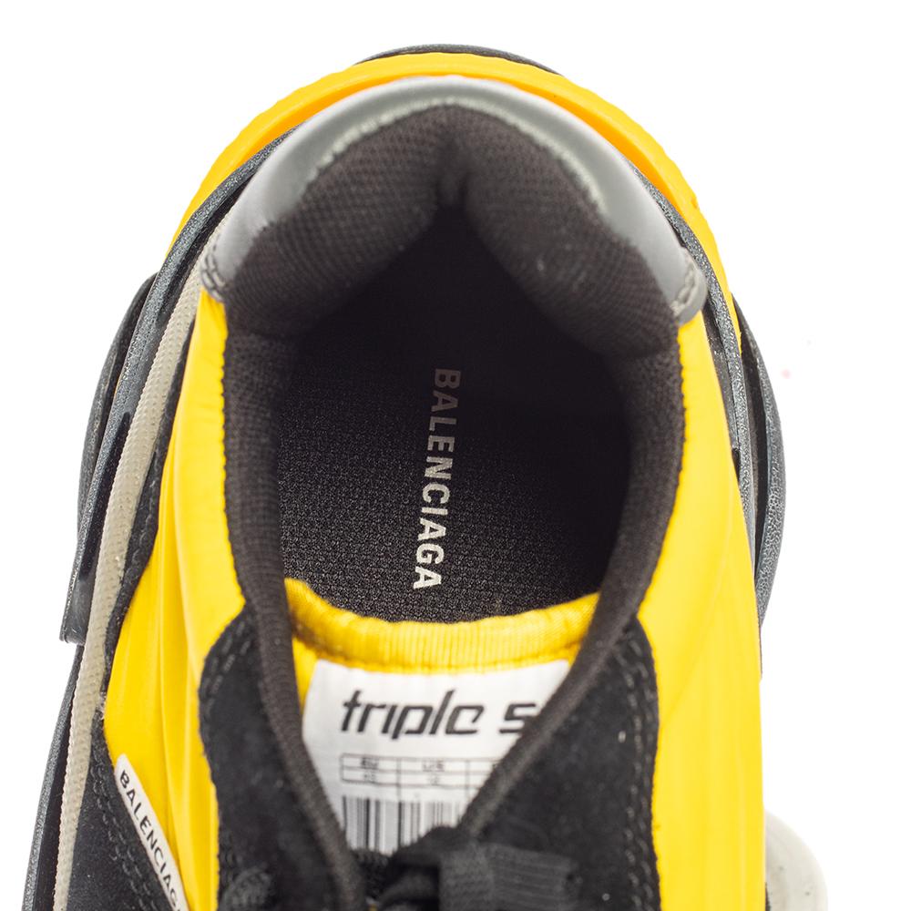 Balenciaga Black And Yellow Suede And Fabric Triple S Platform Sneakers Size 45 3