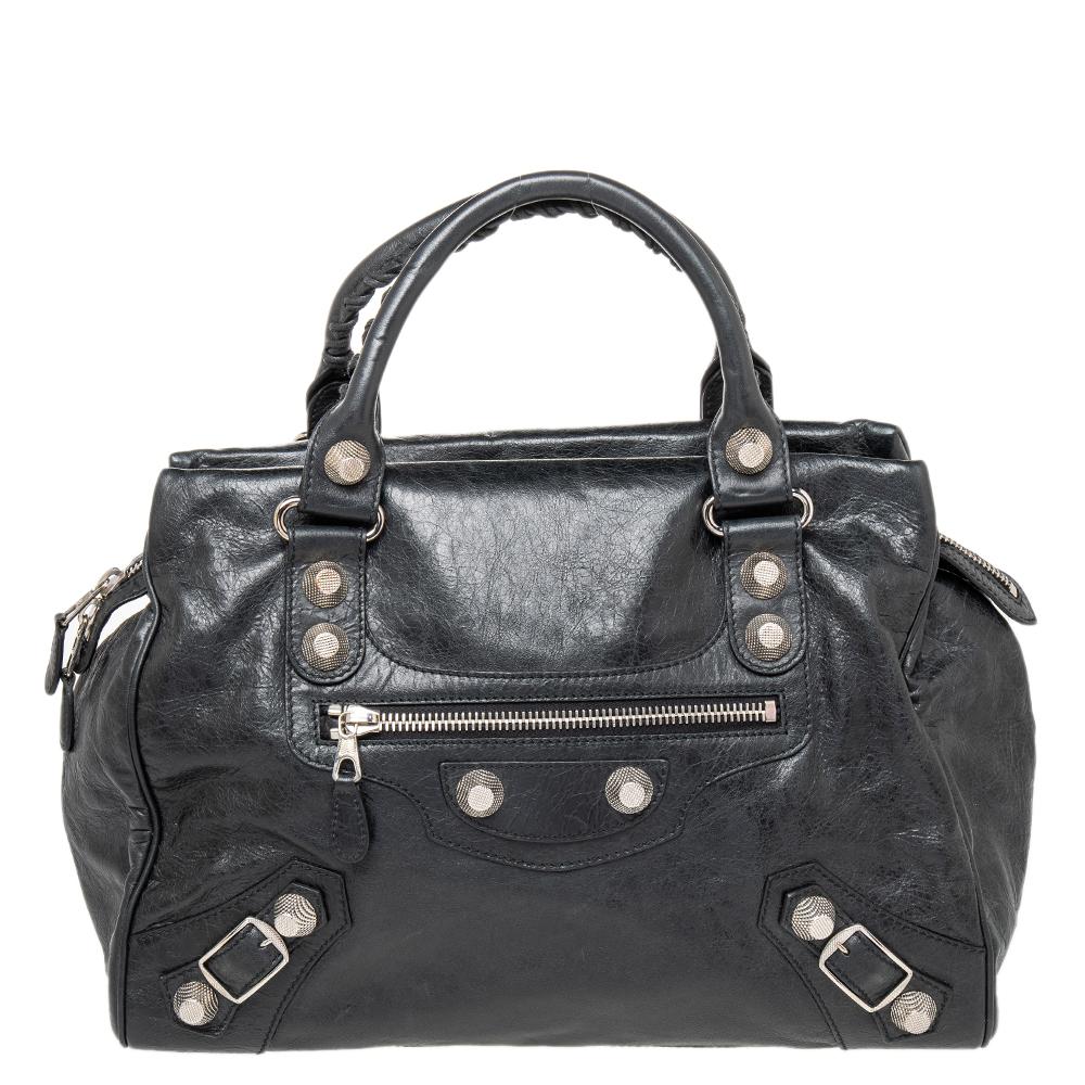Balenciaga Black Anthracite Leather Giant Hardware Midday Bag