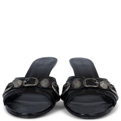 BALENCIAGA black Arena leather CAGOLE 70 Mule Sandals Shoes 38 fit 39