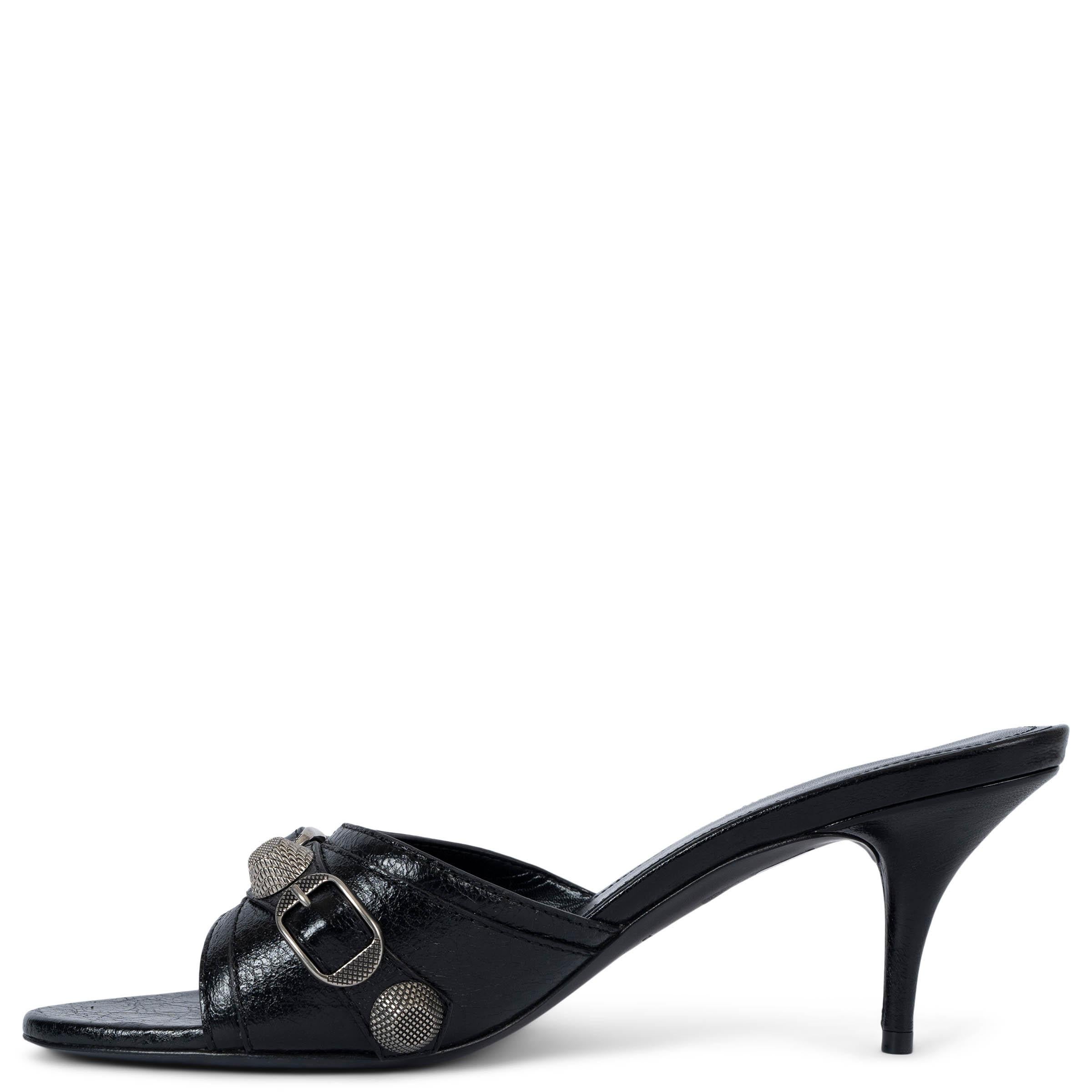 Black BALENCIAGA black Arena leather CAGOLE 70 Mule Sandals Shoes 38 fit 39 For Sale