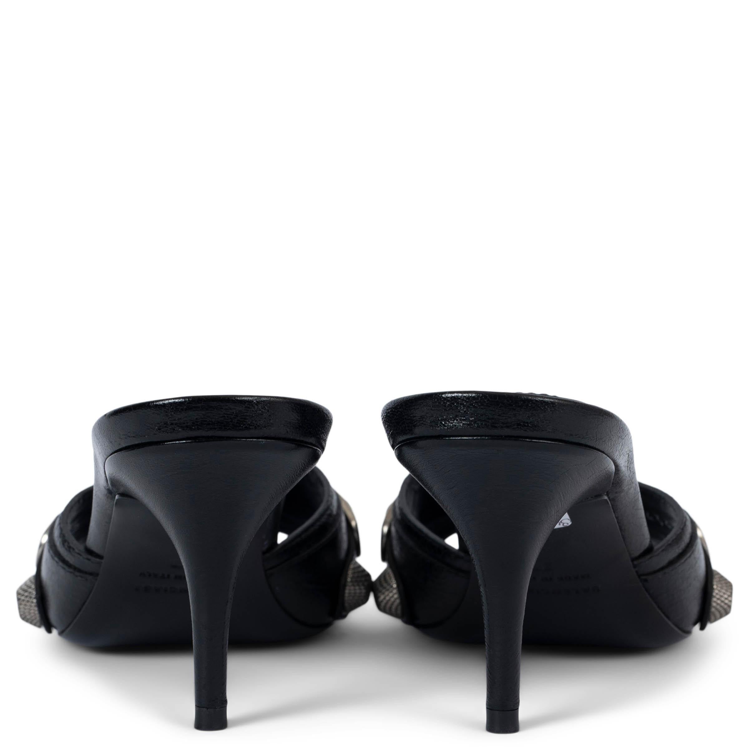 BALENCIAGA black Arena leather CAGOLE 70 Mule Sandals Shoes 38 fit 39 In Excellent Condition For Sale In Zürich, CH