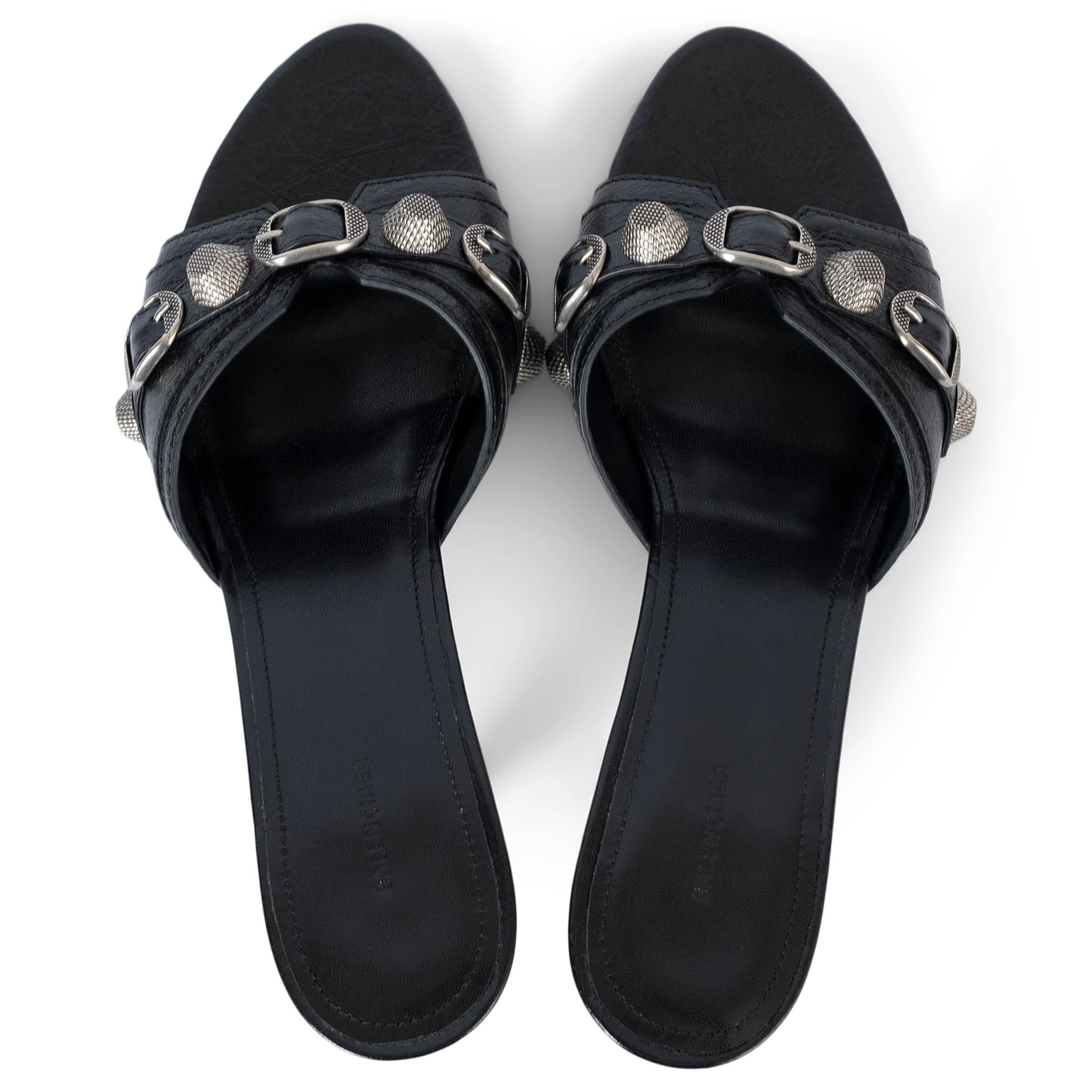 Women's BALENCIAGA black Arena leather CAGOLE 70 Mule Sandals Shoes 38 fit 39 For Sale