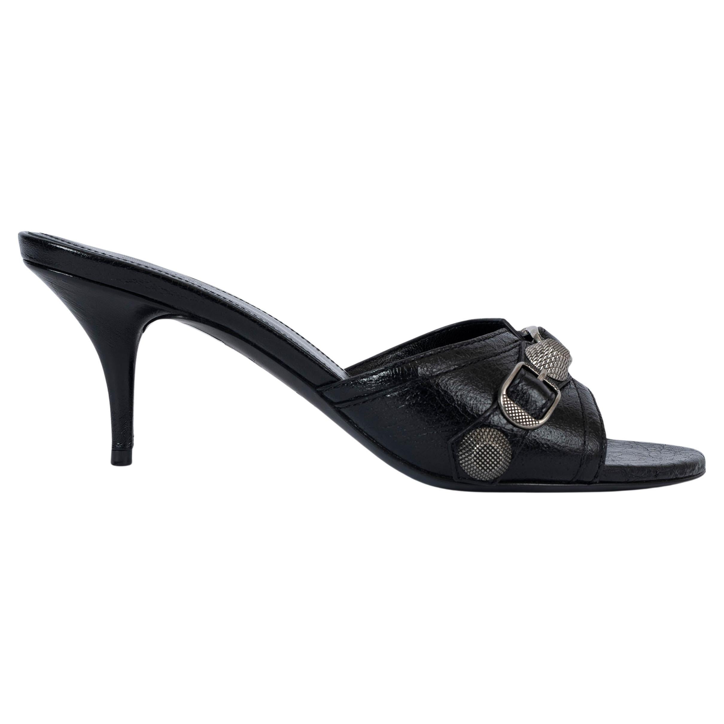 BALENCIAGA black Arena leather CAGOLE 70 Mule Sandals Shoes 38 fit 39 For Sale
