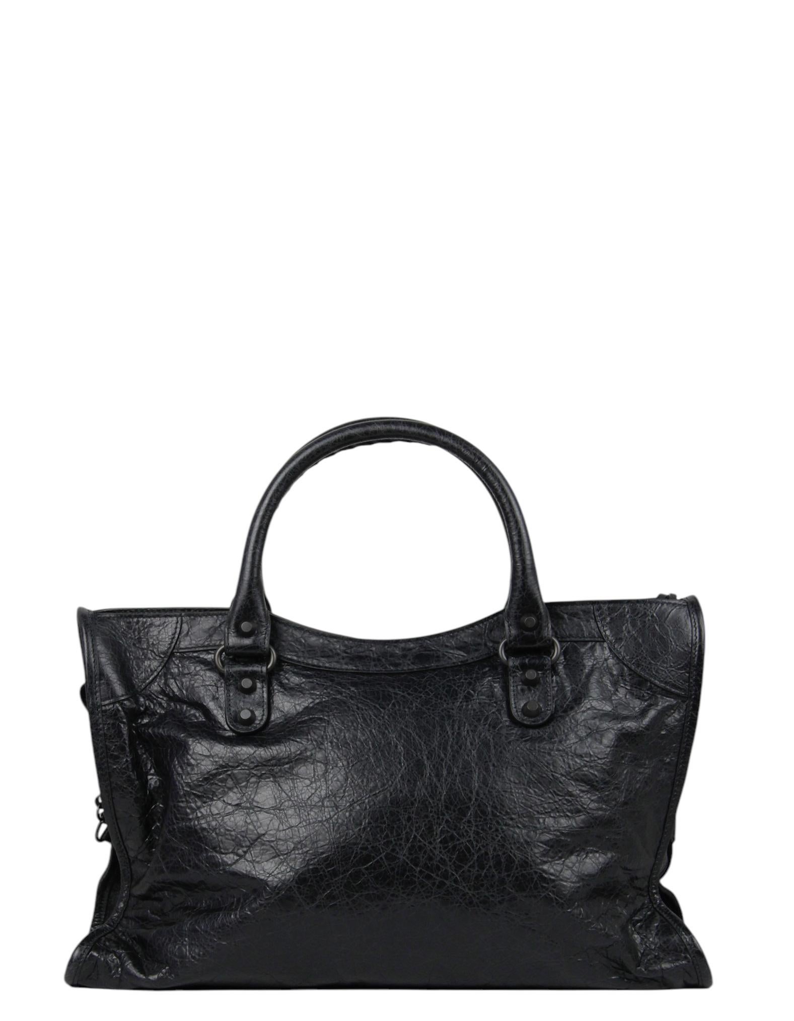 Women's Balenciaga Black Arena Storico Lambskin Leather Medium Le City Bag w/ Brass