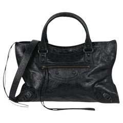 Balenciaga Black Arena Storico Lambskin Leather Medium Le City Bag w/ Brass