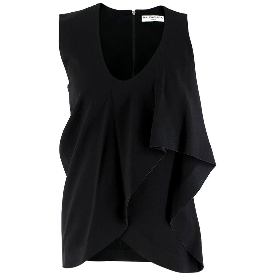 Balenciaga Black Asymmetric-Overlay Crepe Top XS