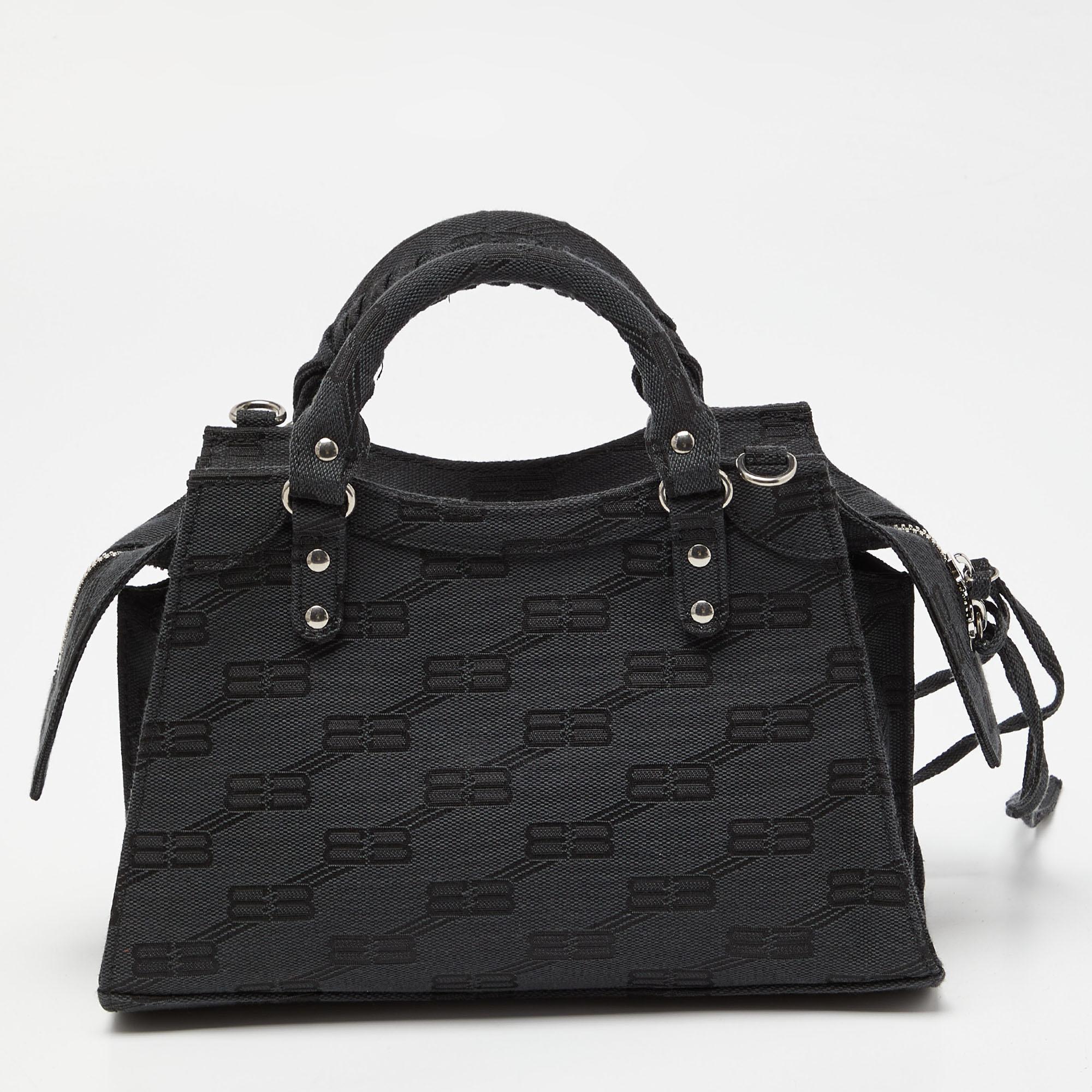 Balenciaga Black BB Monogram Canvas XS Neo Cagole Bag For Sale 6