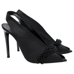 Balenciaga Black Beaded Satin Slingback Open-Toe Sandals SIZE 40