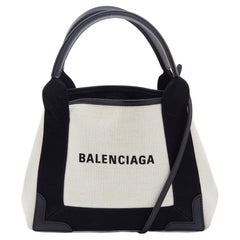 Balenciaga Black/Beige Leather and Canvas XS Cabas Tote