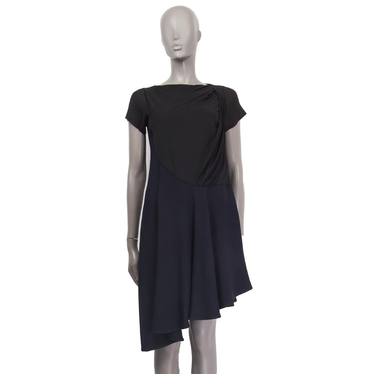 BALENCIAGA black & blue COLORBLOCK ASYMMETRIC Jersey Dress 38 S For Sale