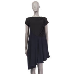 BALENCIAGA black & blue COLORBLOCK ASYMMETRIC Jersey Dress 38 S