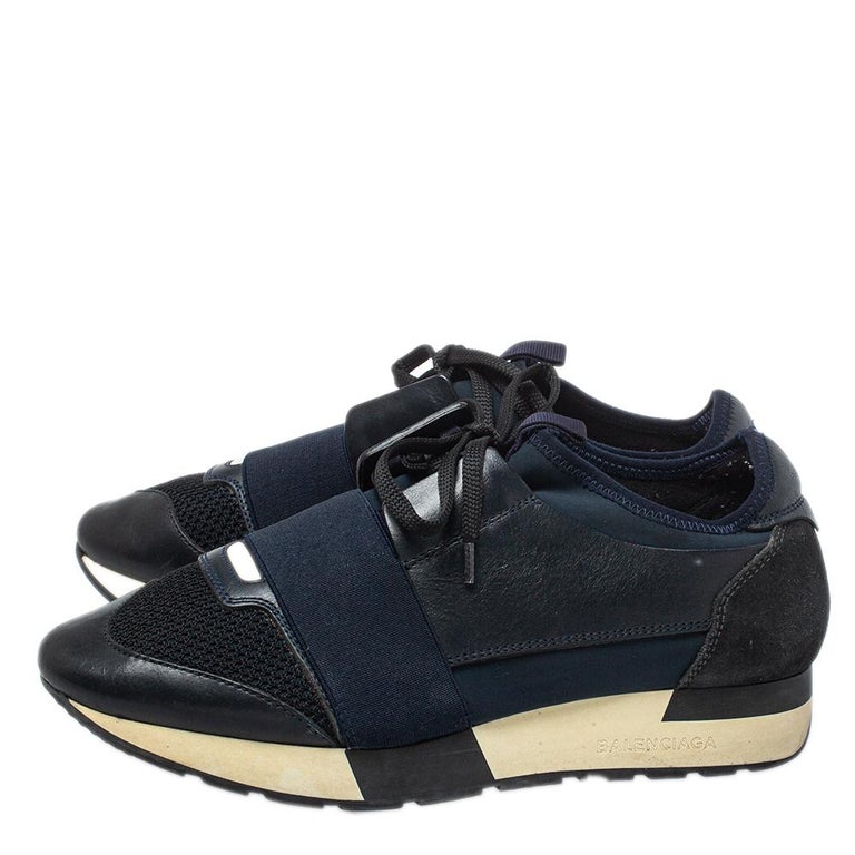 Balenciaga Black/Blue Leather And Mesh Race Runner Sneakers Size 38 at  1stDibs | balenciaga armor shoes, balenciaga shoes blue and black