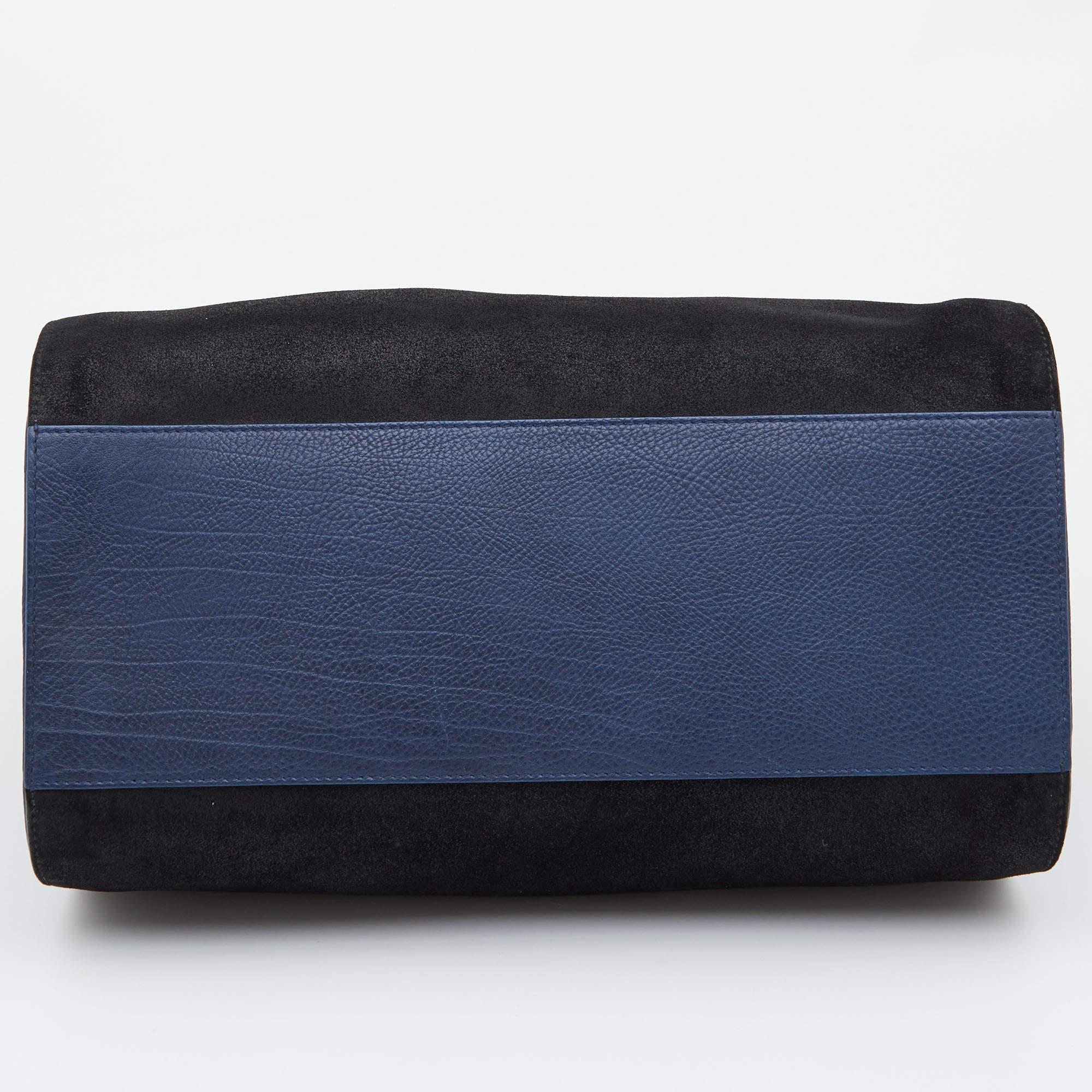 Balenciaga Black/Blue Nubuck and Leather M Tube Round Satchel 1