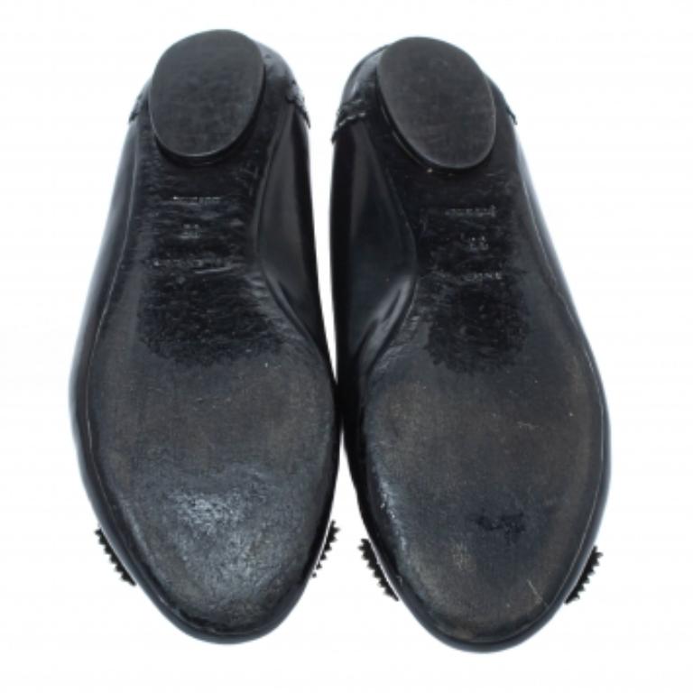 Balenciaga Black Brogue Glossy Leather Metal Arena Ballet Flats Size 36 For Sale 2