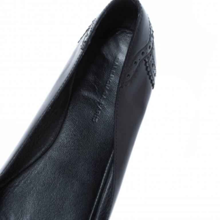 Balenciaga Black Brogue Glossy Leather Metal Arena Ballet Flats Size 36 For Sale 3