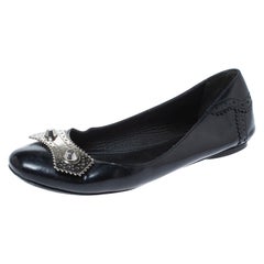 Balenciaga Black Brogue Glossy Leather Metal Arena Ballet Flats Size 36