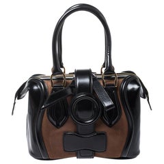 Balenciaga Black/Brown Patent Leather and Suede Sac Superb Bag