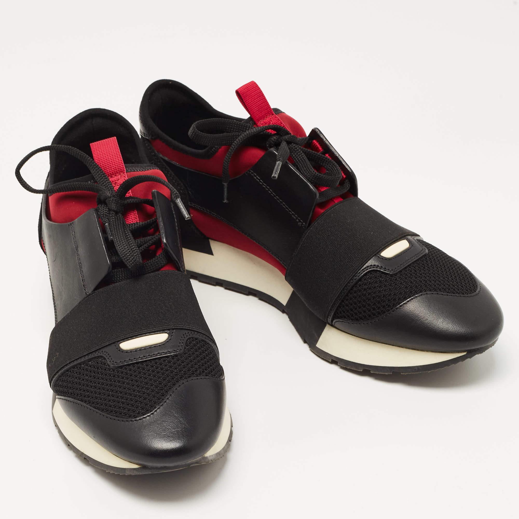 Women's Balenciaga Black/Burgundy Leather and Mesh Race Runner Sneakers