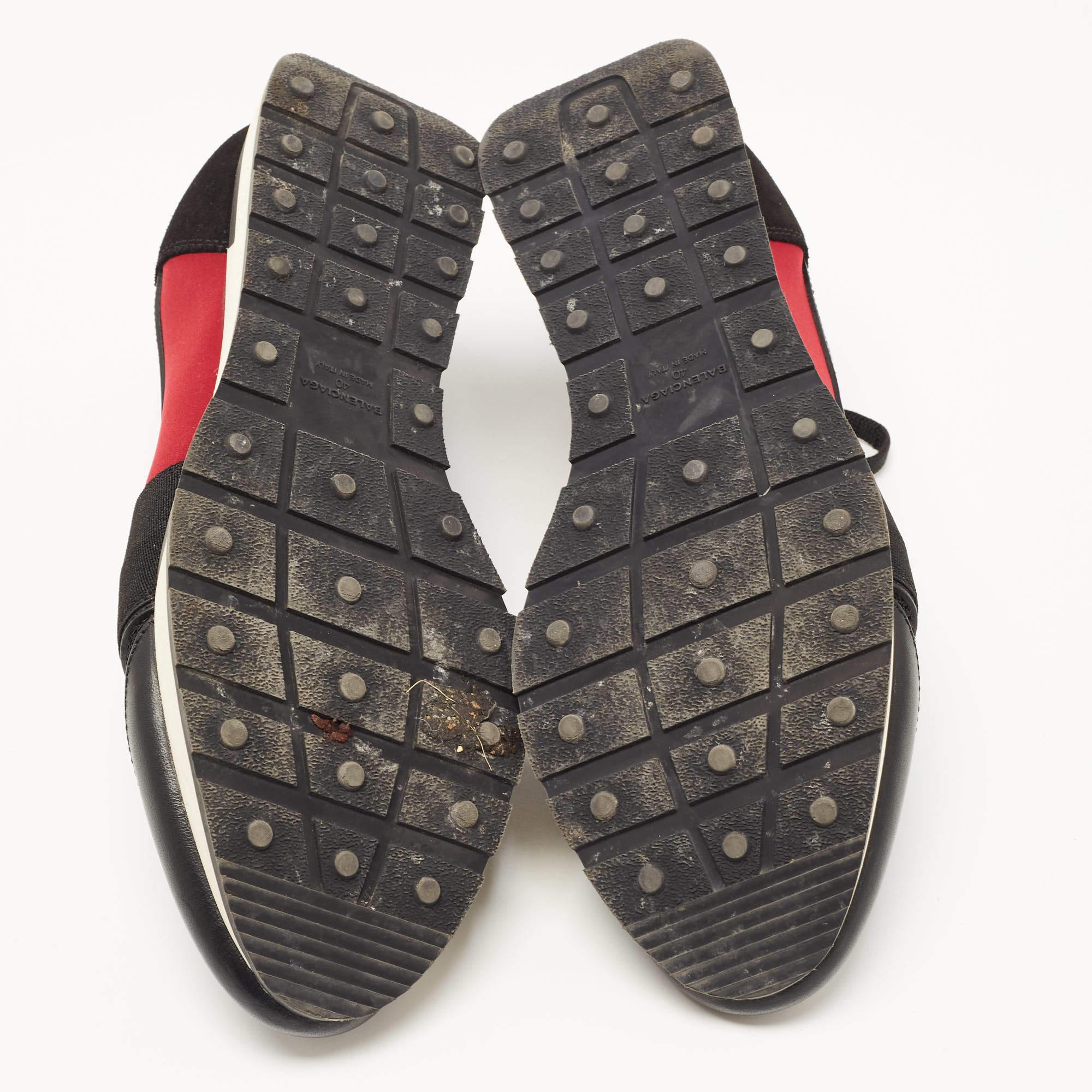 Balenciaga Black/Burgundy Leather and Mesh Race Runner Sneakers 4
