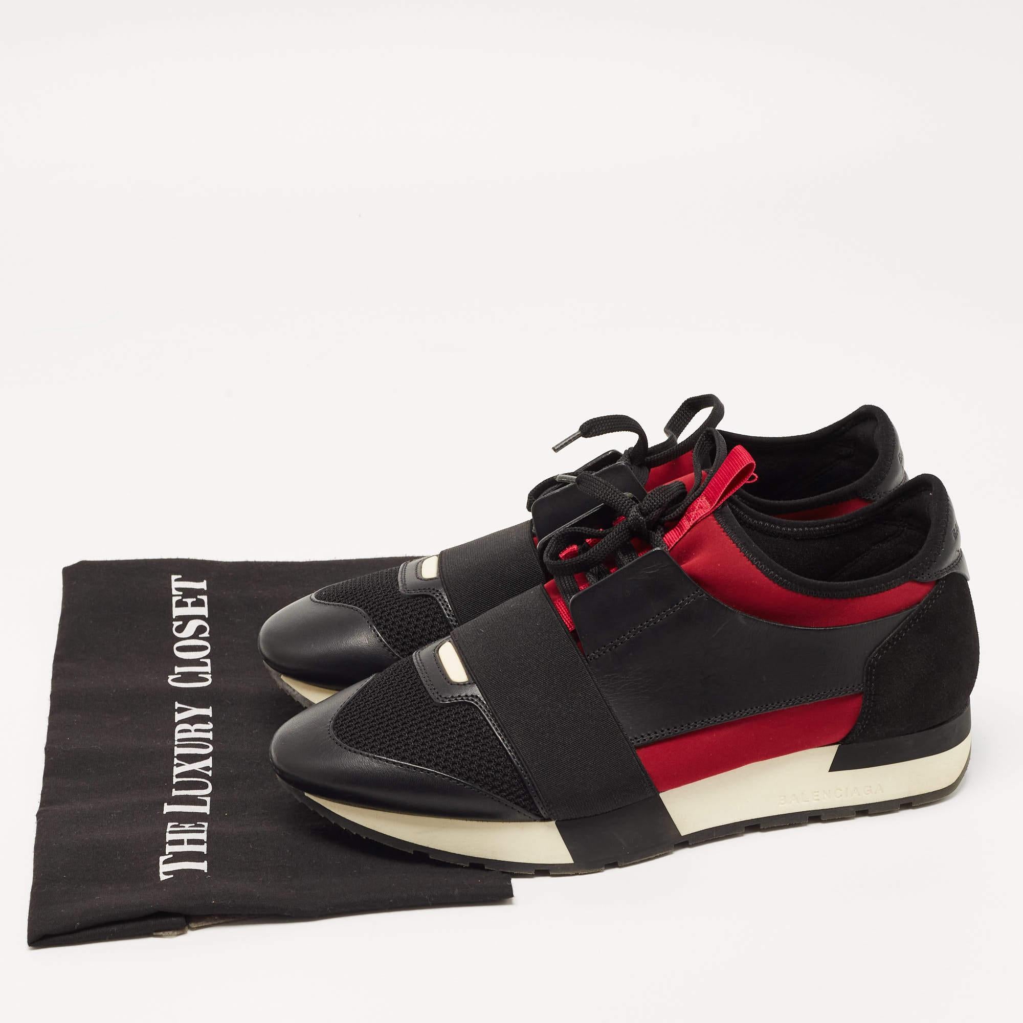 Balenciaga Black/Burgundy Leather and Mesh Race Runner Sneakers 5