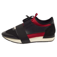 Balenciaga Black/Burgundy Leather and Mesh Race Runner Sneakers