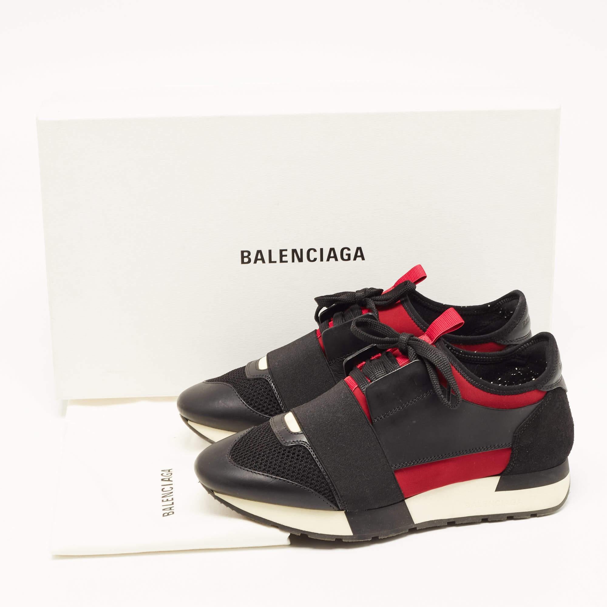 Balenciaga Black/Burgundy Leather and Mesh Race Runner Sneakers Size 37 4