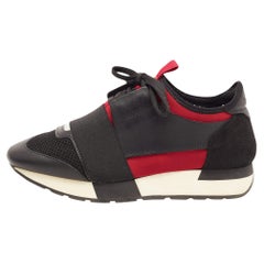 Balenciaga Black/Burgundy Leather and Mesh Race Runner Sneakers Size 37